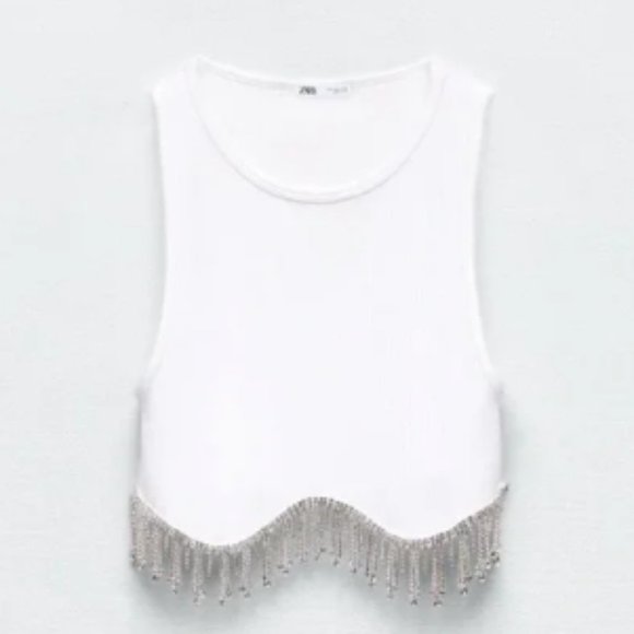 Zara Seamless Rhinestone Crop Top White Sz XS-S , M-L NWT - Picture 4 of 15